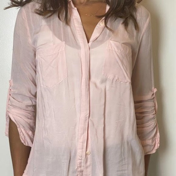 Splendid Long Sleeve Button Up Shirt-Blush Pink XS - Picture 4 of 6